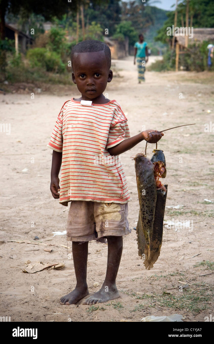A young fisherman near the Ubangi River,Betou ,Republic of Congo Stock