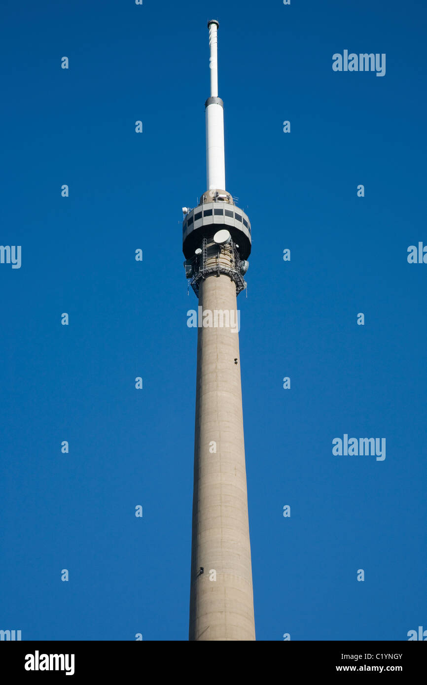 The top of The Emley Moor Mast aka The Arqiva Tower The tallest free standing structure in the UK at Emley West Yorkshire Stock Photo