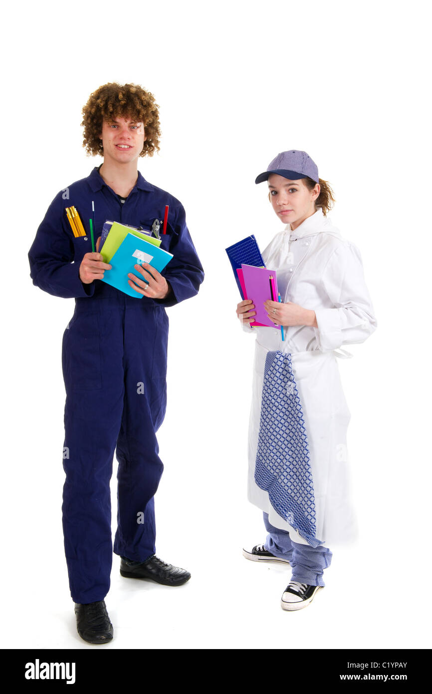 schoolboy and schoolgirl in secondary school for occupation Stock Photo