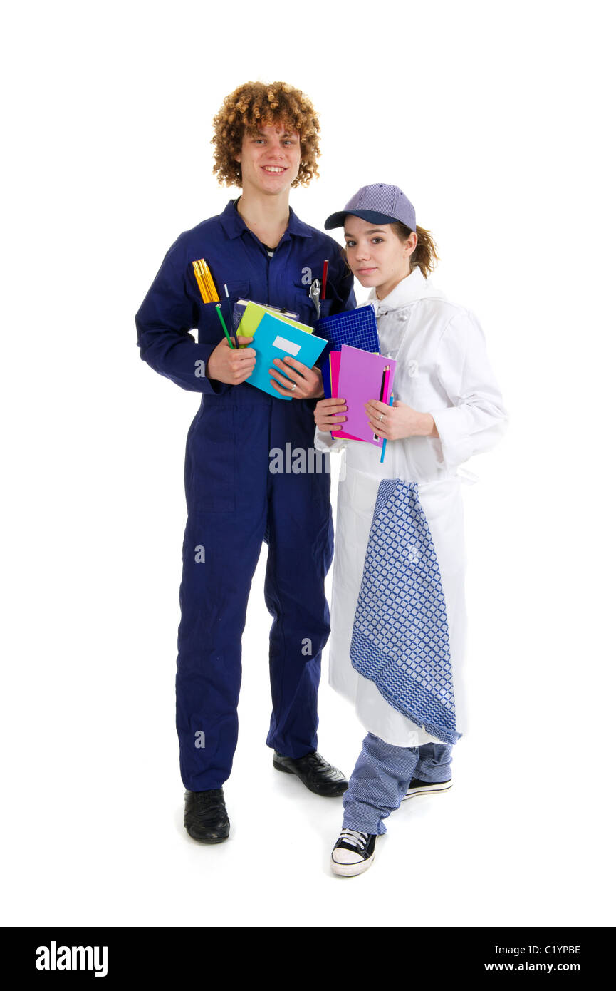 schoolboy and schoolgirl in secondary school for occupation Stock Photo