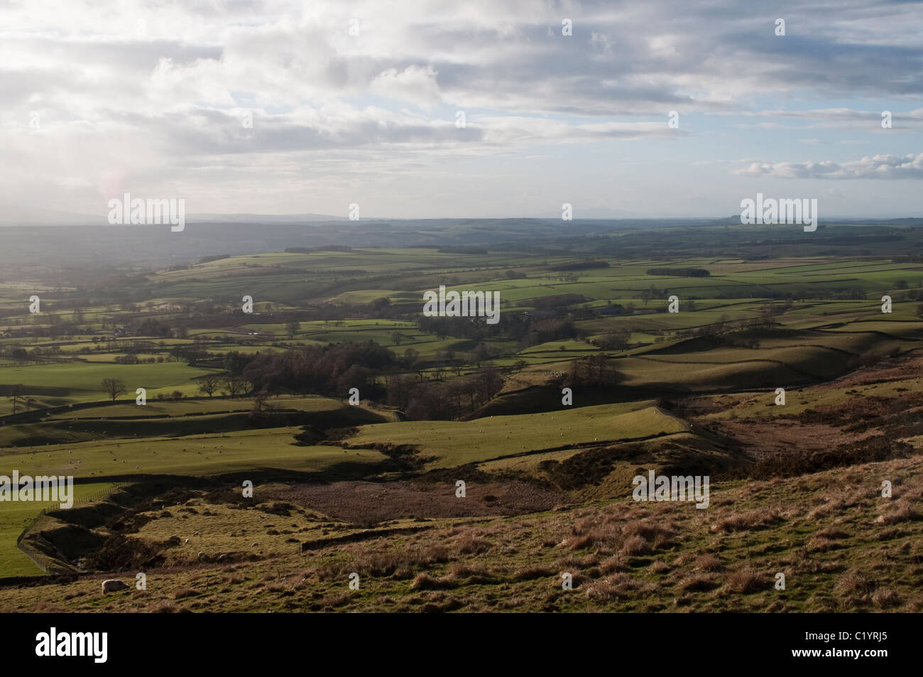 A view facing West from the Hartside Pass along the A686 between Alston and Penrith in Cumbria, England. Stock Photo