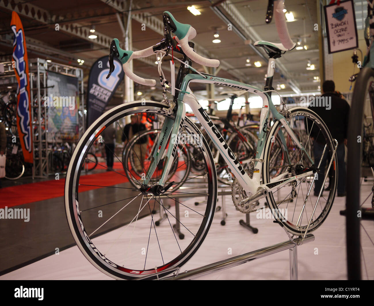 Expensive carbon fibre racing bicycles on display Stock Photo