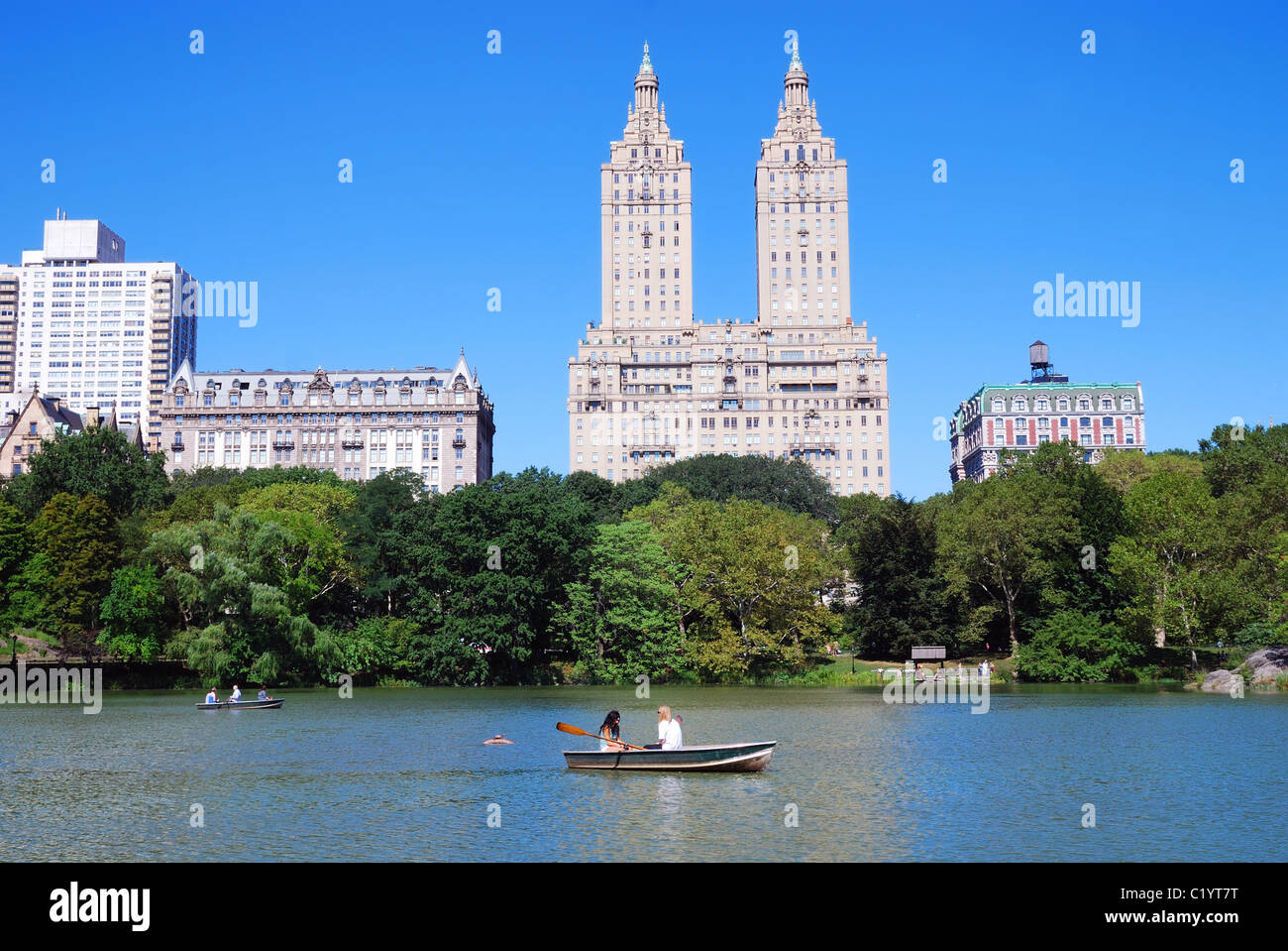 New York City Central Park with Manhattan skyline skyscrapers and blue ...