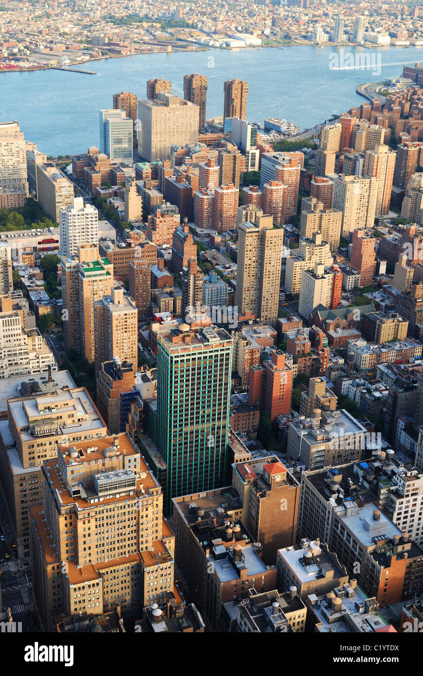 New York City Manhattan sunset over Hudson River skyline aerial view ...