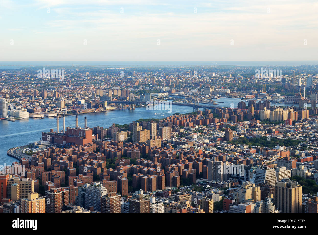 New York City Manhattan east Hudson River aerial view with Williamsburg ...