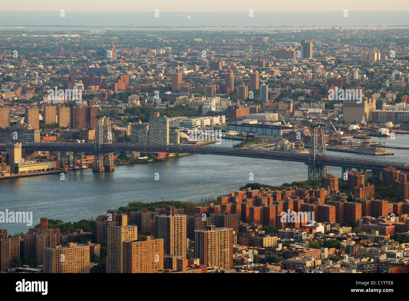 New York City Manhattan east Hudson River aerial view with Williamsburg ...