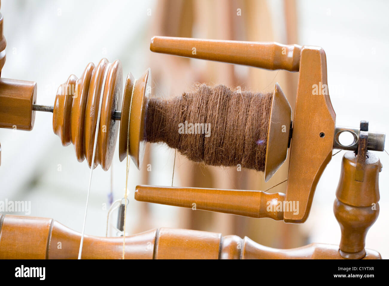 antique spinning machine, close up Stock Photo