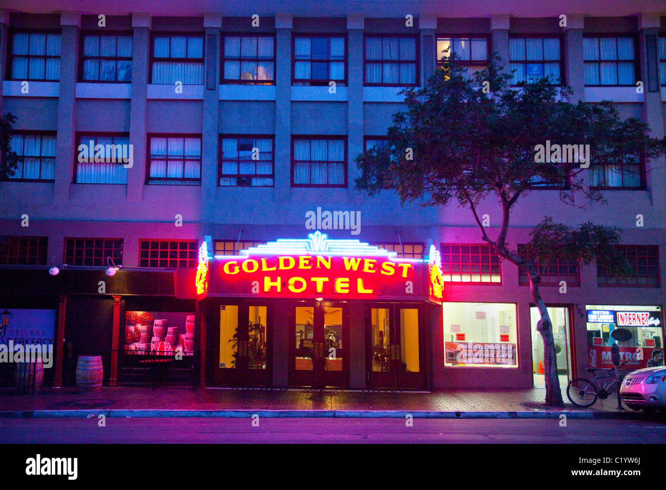 Golden West Hotel neon sign Stock Photo Alamy