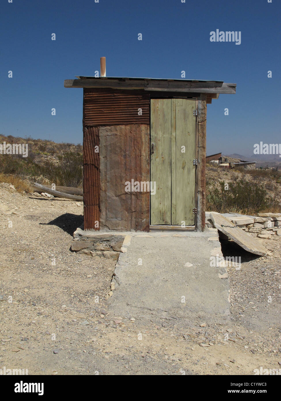 Rustic Outhouse in Terlingua, Texas near Big Bend National Park Stock Photo