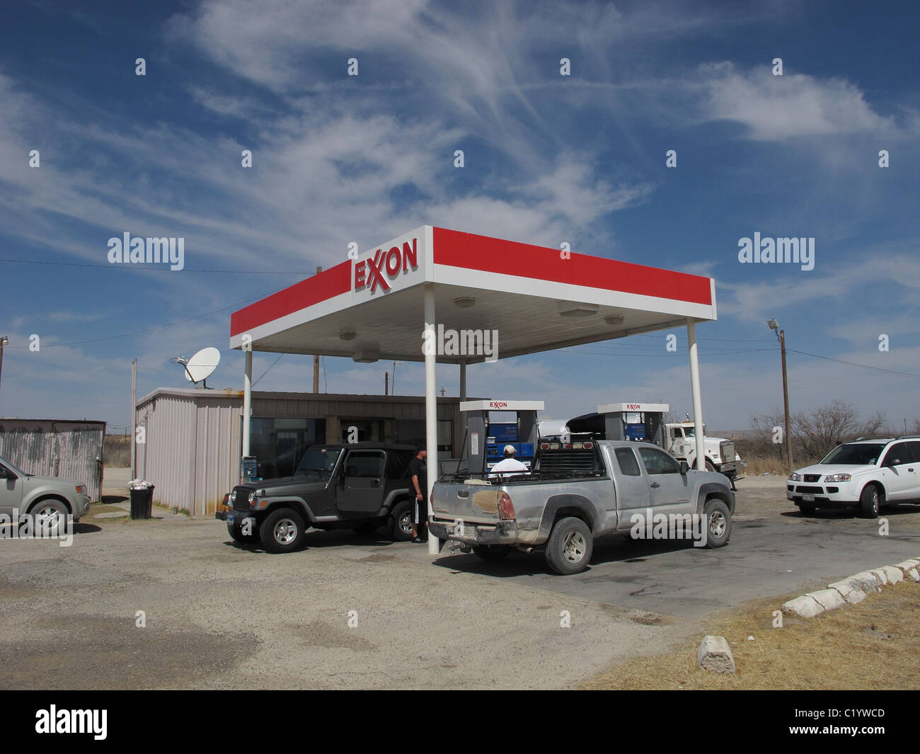 A Small Gas station in desert in West Texas near Fort Stockton. Stock Photo