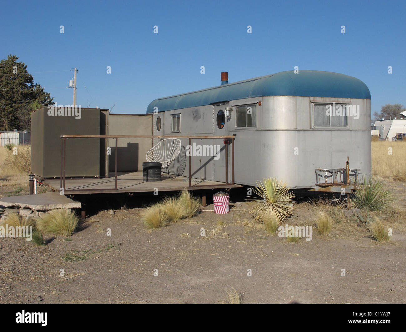 Vintage Camper Trailer at El Cosmico in Marfa, Texas, with outdoor