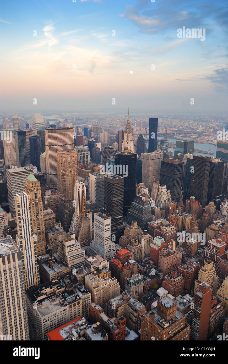New York City Manhattan skyline aerial view with street and skyscrapers ...
