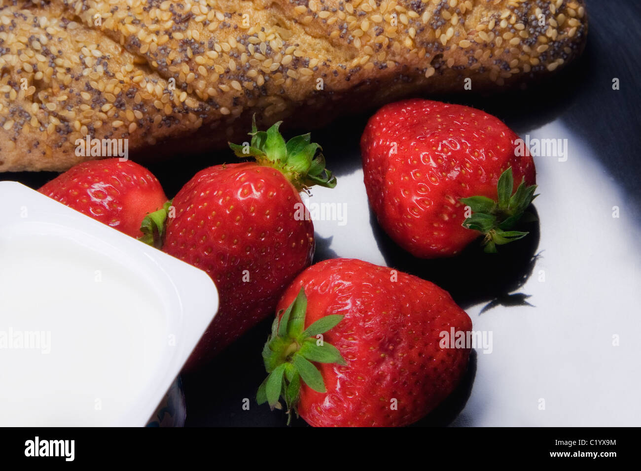 yogurt and strawberry's Stock Photo