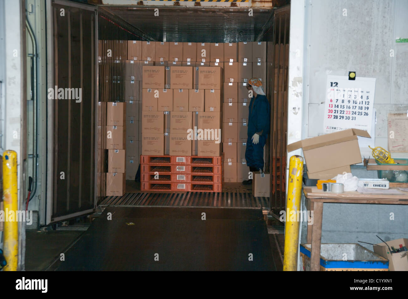 truck loader forklift with full load onpallet in a warehouse in japan