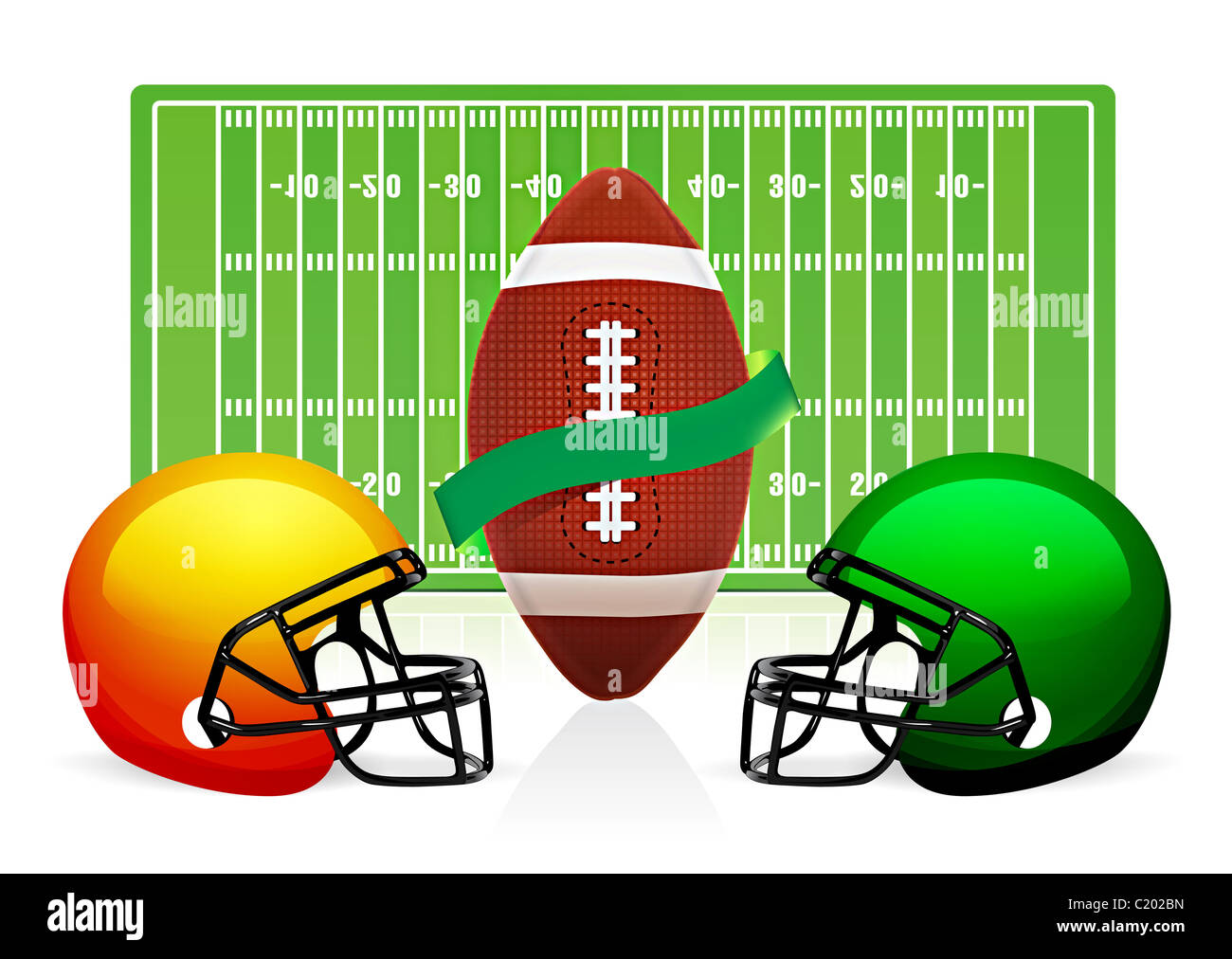 american football field, ball and helmet vector Stock Photo - Alamy