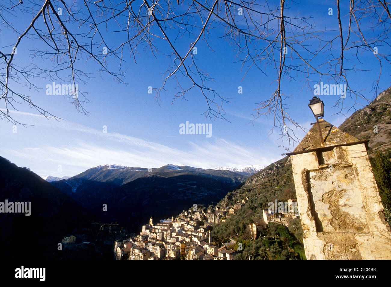 The medieval perched village of Saorge Stock Photo