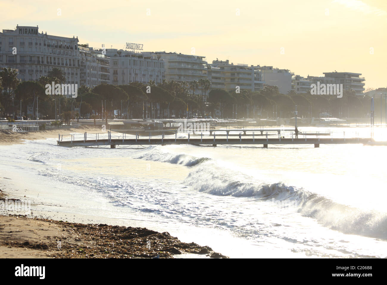 Rough sea in Cannes beaches Stock Photo
