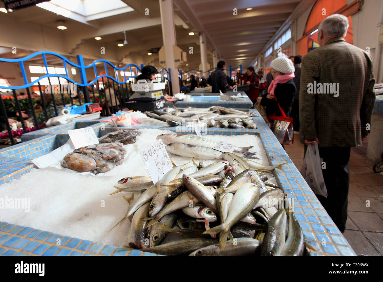 The popular covered market of Cannes Forville Stock Photo