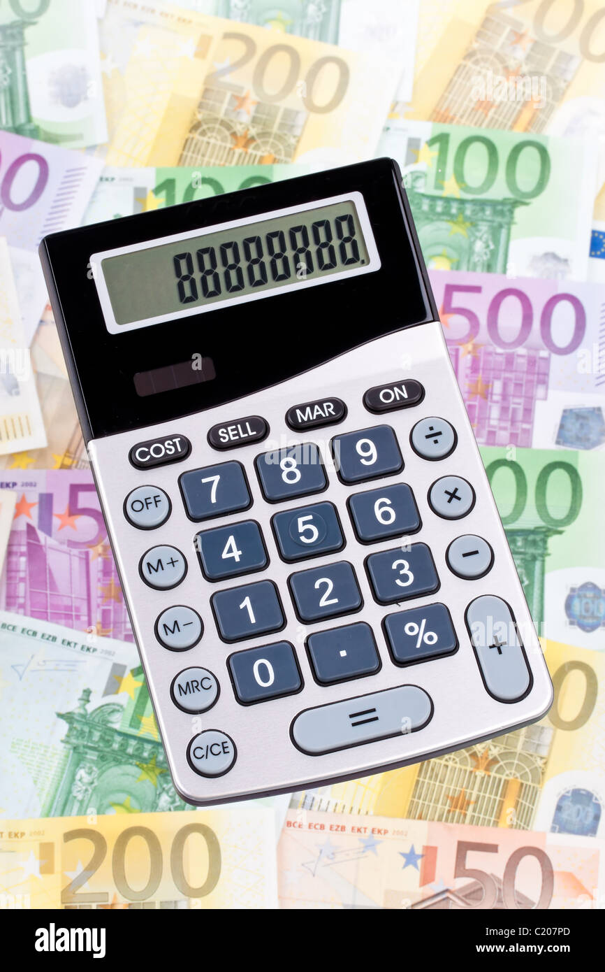 Euro notes and calculator Stock Photo
