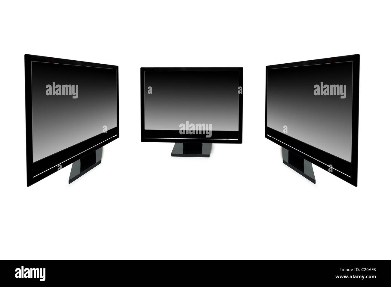 Black lcd monitors isolated on the white Stock Photo