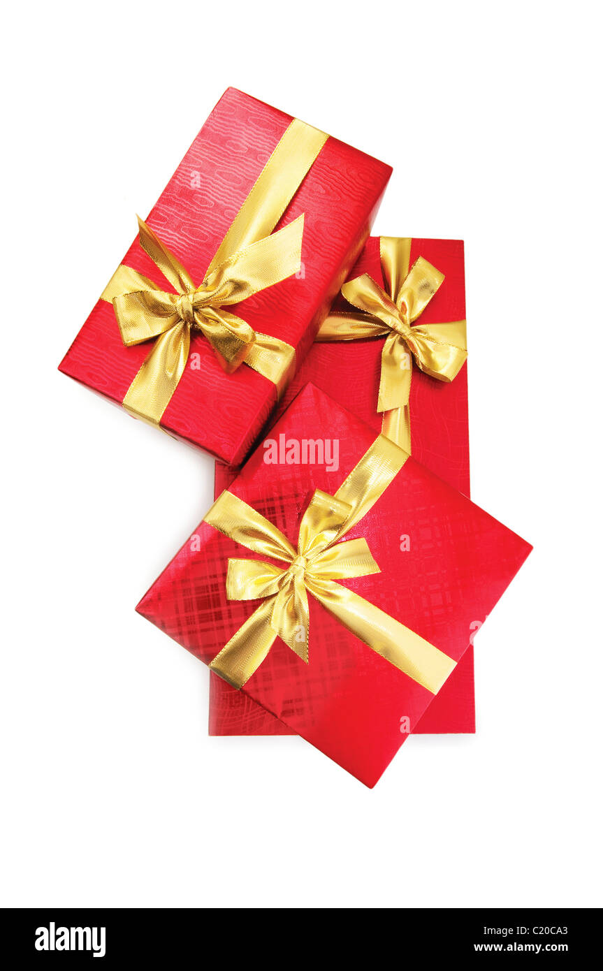 Gift boxes isolated on the white background Stock Photo - Alamy