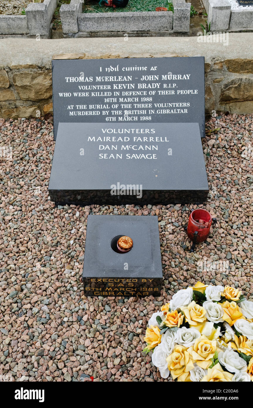 Mairead Farrell, Dan McCann and Sean Savage, killed by the SAS in Gibraltar in 1988, buried at the Republican Plot in Milltown Cemetery, Belfast, Northern Ireland Stock Photo
