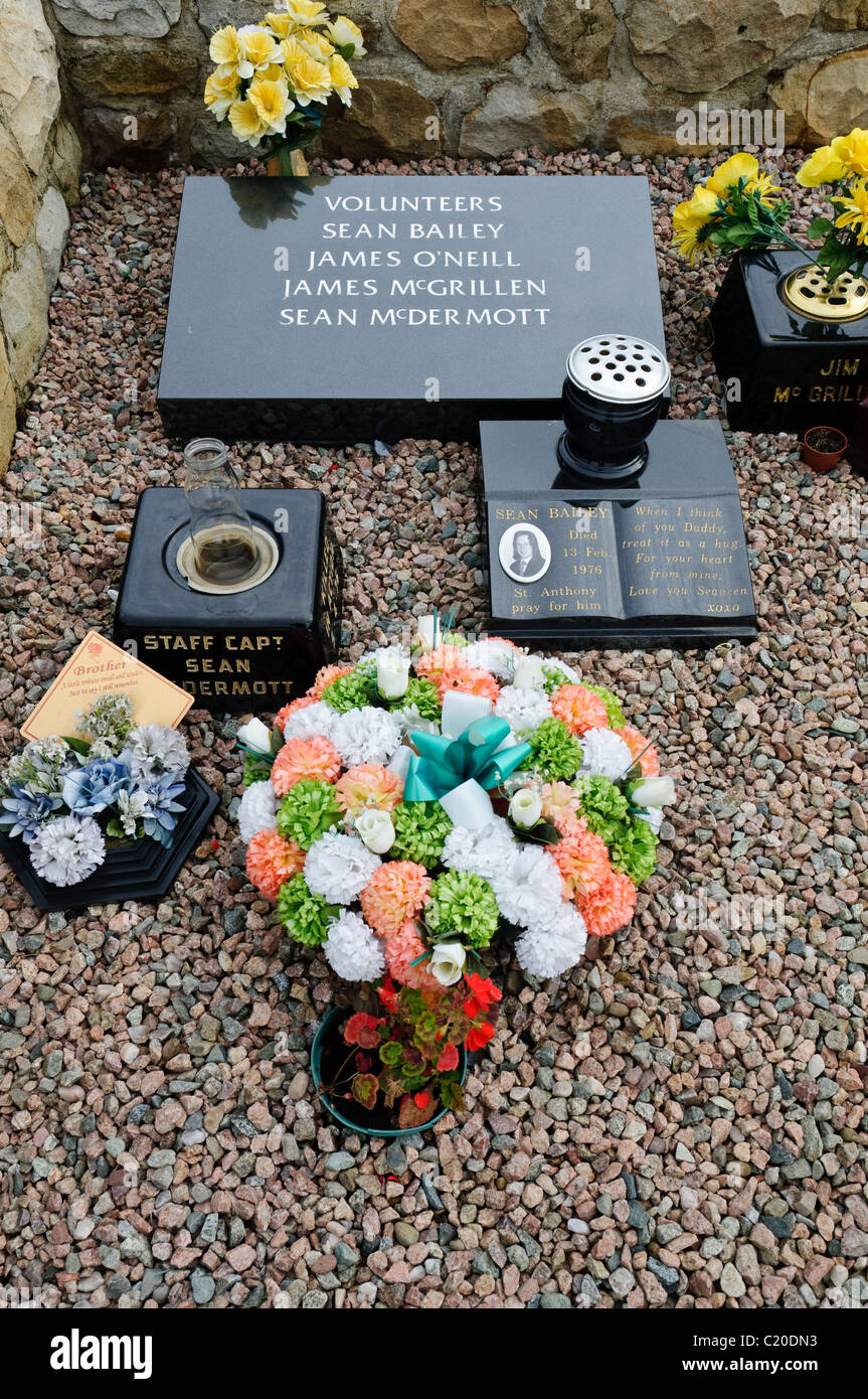 James O'Neill, Sean Bailey, Sean McDermott, James McGrillen buried at the Republican Plot in Milltown Cemetery, Belfast, Northern Ireland Stock Photo