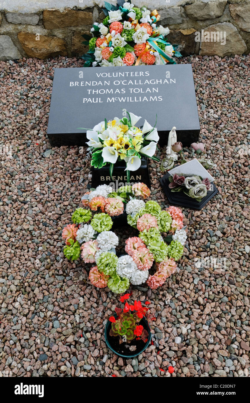 Brendan O'Callaghan, Paul McWilliams, Tomas Tolan buried at the Republican Plot in Milltown Cemetery, Belfast, Northern Ireland Stock Photo