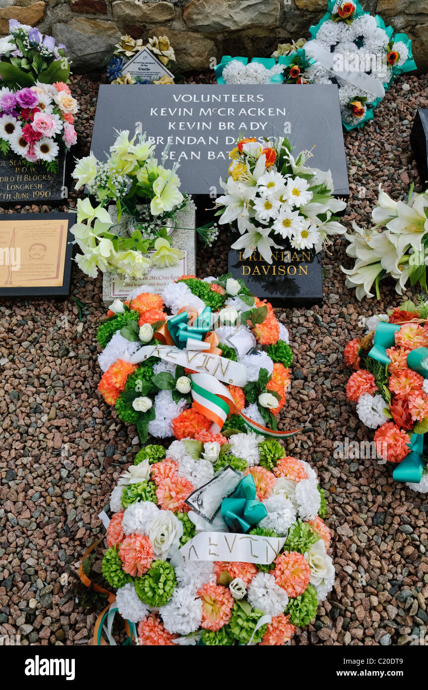 Kevin McCracken, Brendan Davison, Sean Bates, Kevin Brady buried at the Republican Plot in Milltown Cemetery, Belfast, Northern Ireland Stock Photo