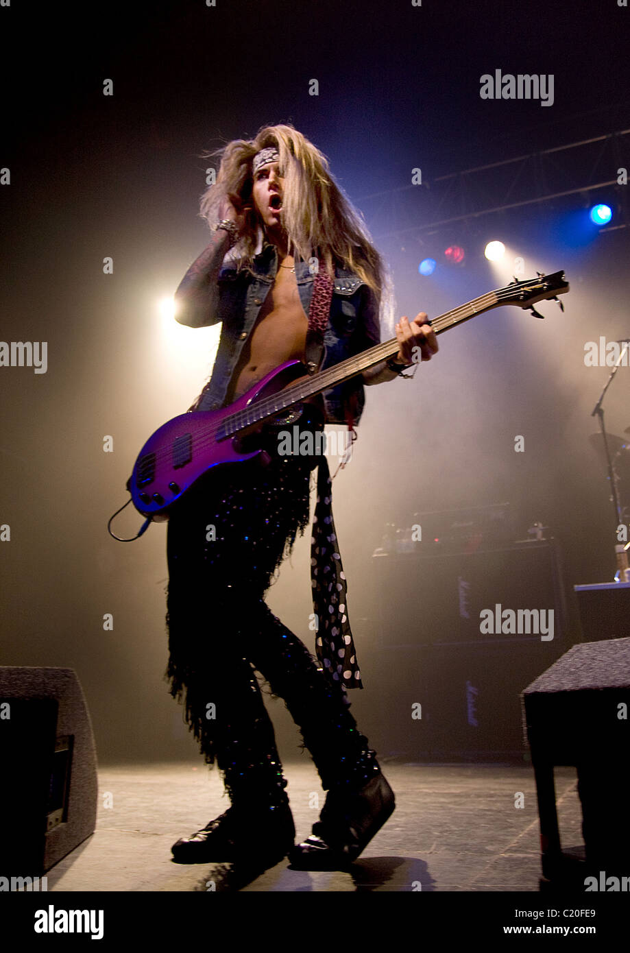 Lexxi Foxxx of Steel Panther performing at Manchester Academy on their
