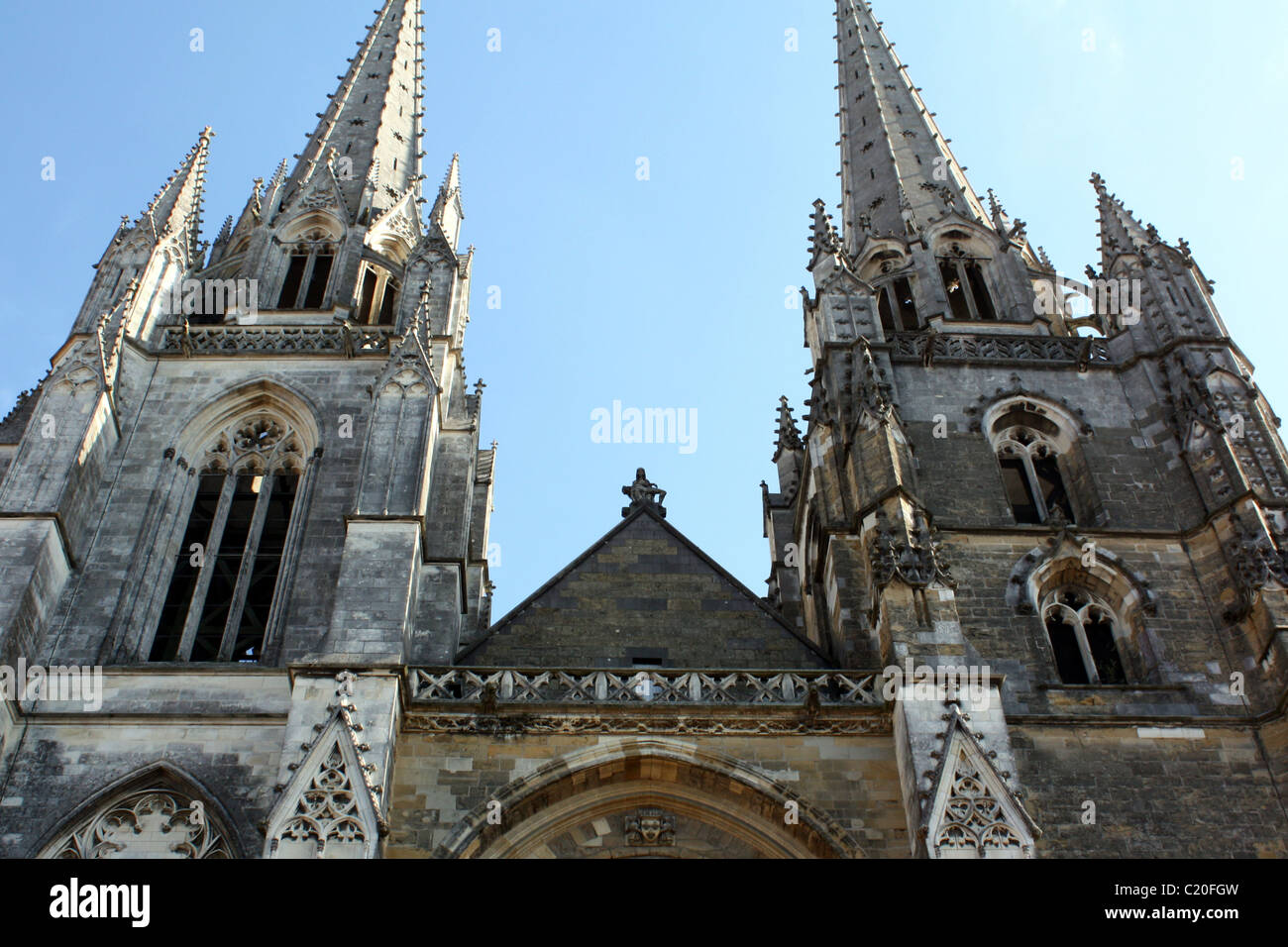 The towers if the Cathedral of St-Marie in Bayonne in South-West-France Stock Photo