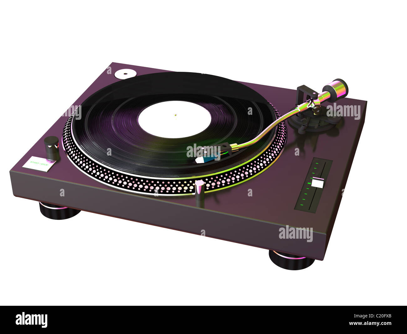 3D rendering of turntable under colorful disco lights Stock Photo