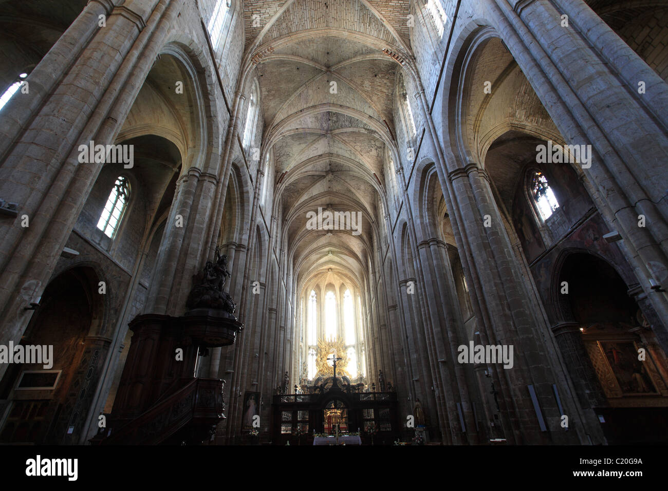 Interior of the Sainte Baume basilica of Saint Maximin which is the biggest Provence basilica Stock Photo