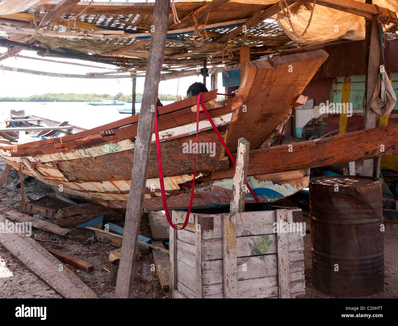 Boat building at Denton Bridge, Banjul, The Gambia Stock Photo