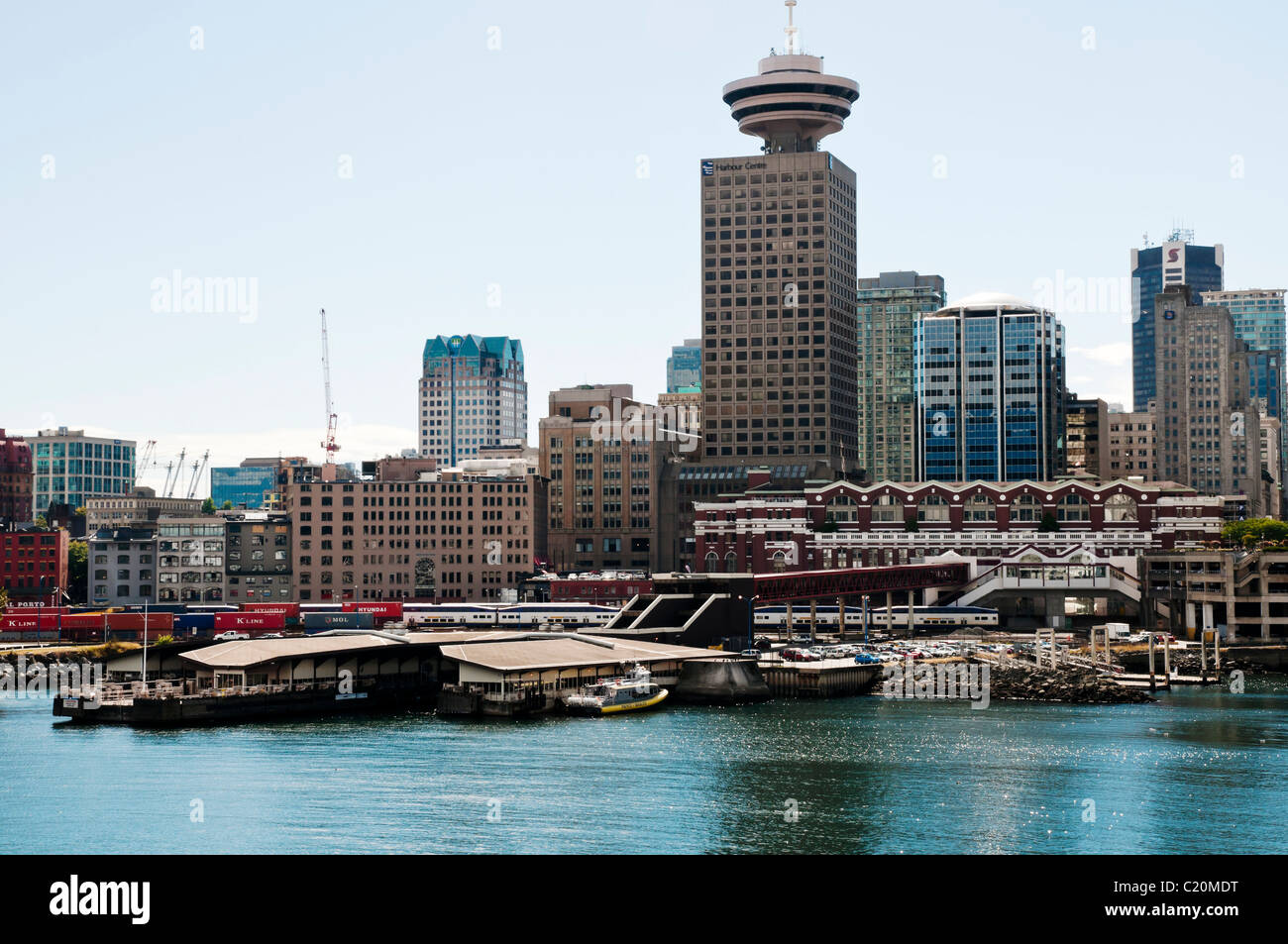 Harbour Centre and Waterfront Station on the shores of downtown Vancouver BC Canada. Stock Photo