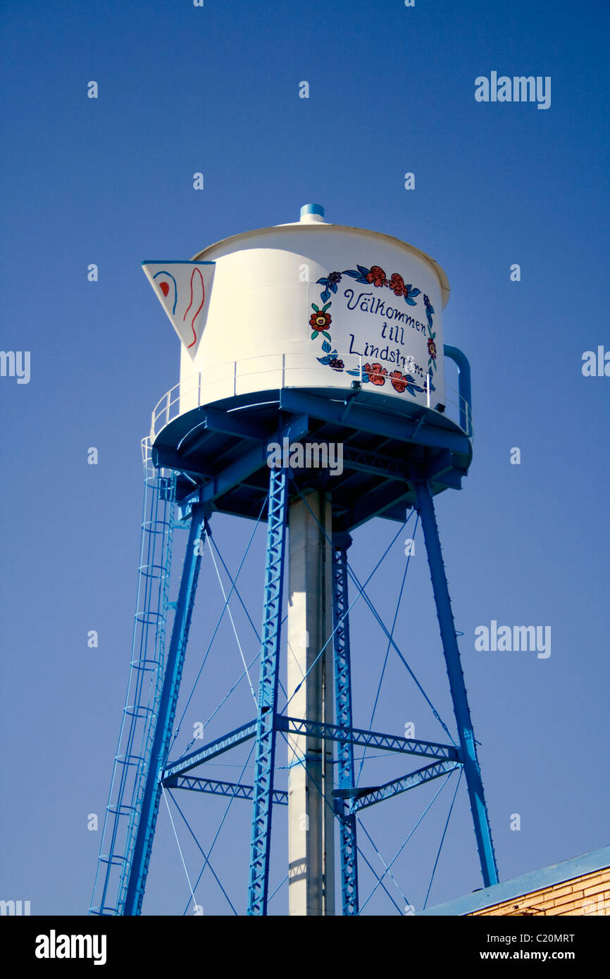 Old water tower coffee pot located in America's Little Sweden.  Lindstrom Minnesota MN USA Stock Photo