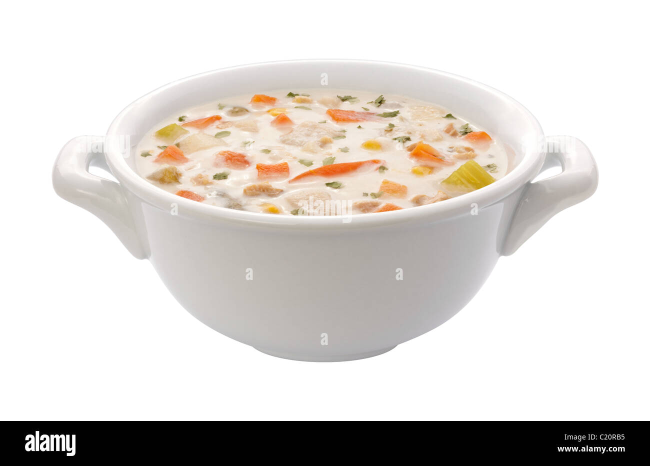 Clam Chowder Bowl Isolated on a white background. Stock Photo