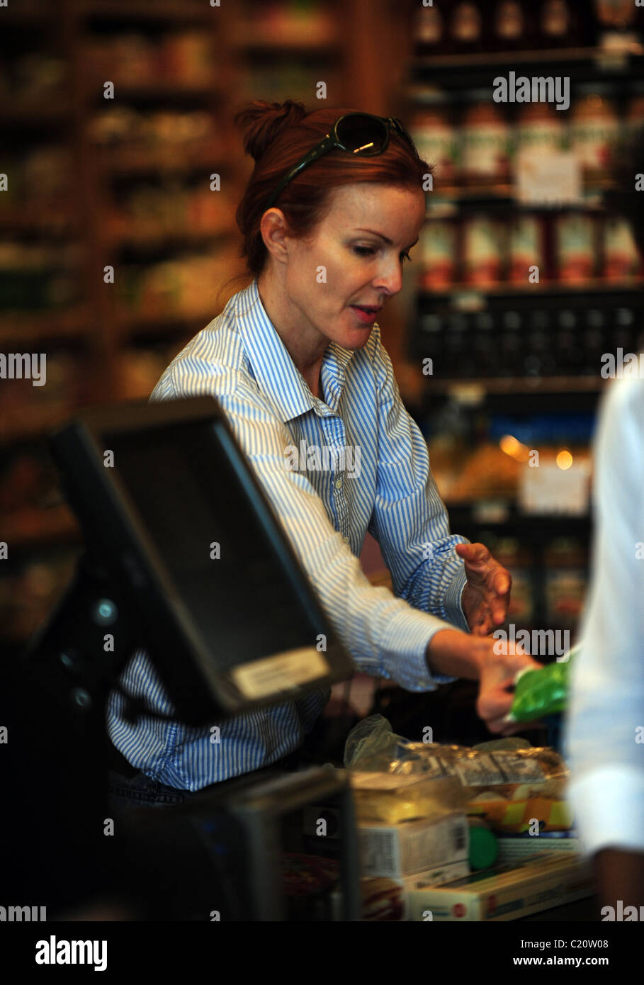 Marcia Cross shops at Whole Foods in Brentwood Los Angeles, California
