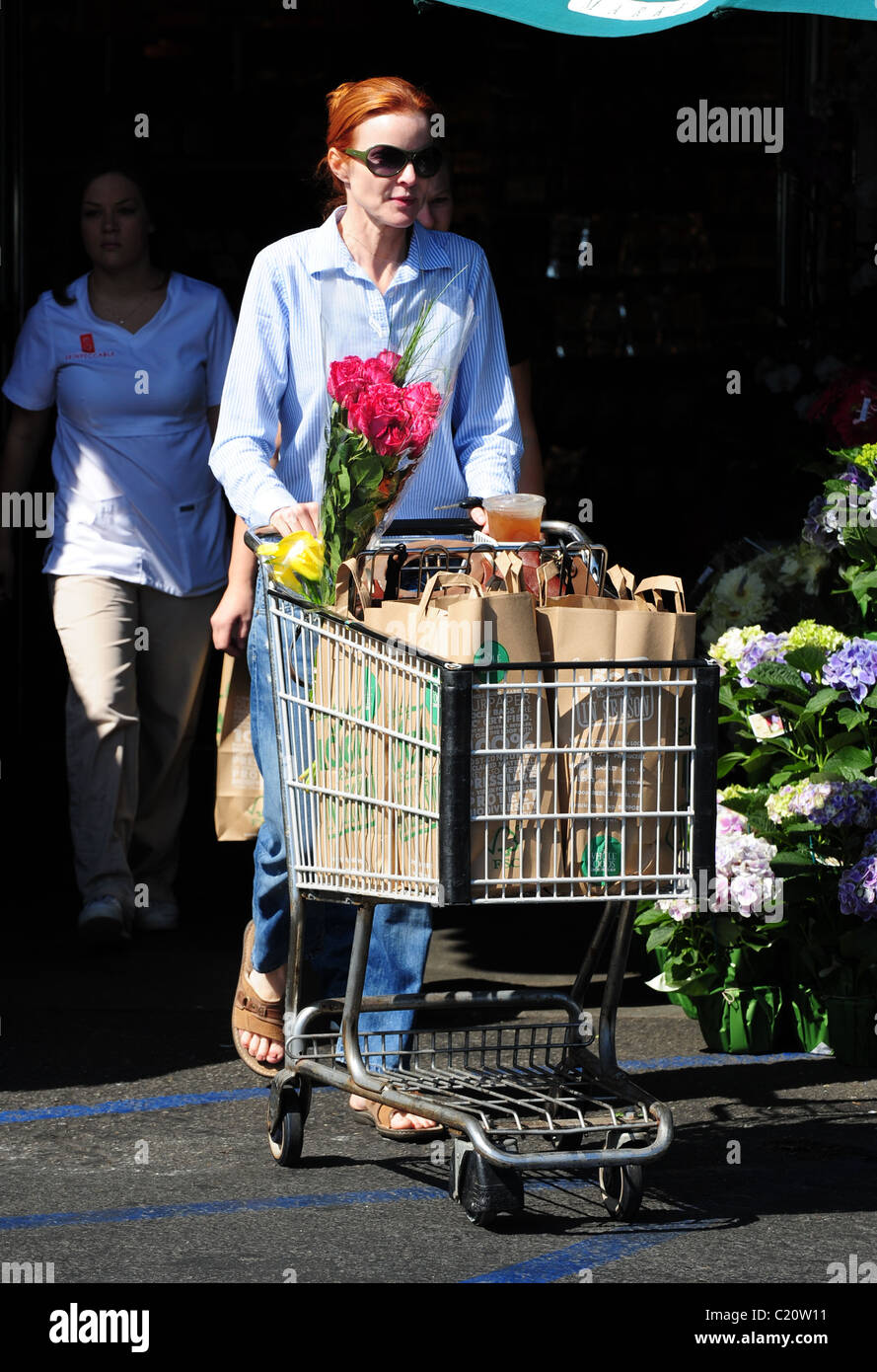 Marcia Cross shops at Whole Foods in Brentwood Los Angeles, California