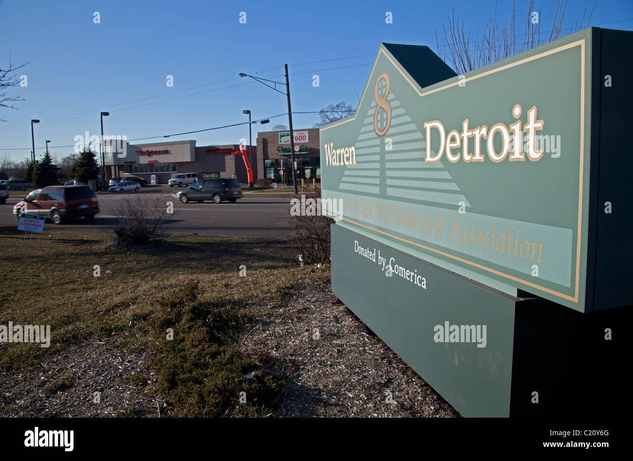Eight Mile Road in Detroit Stock Photo