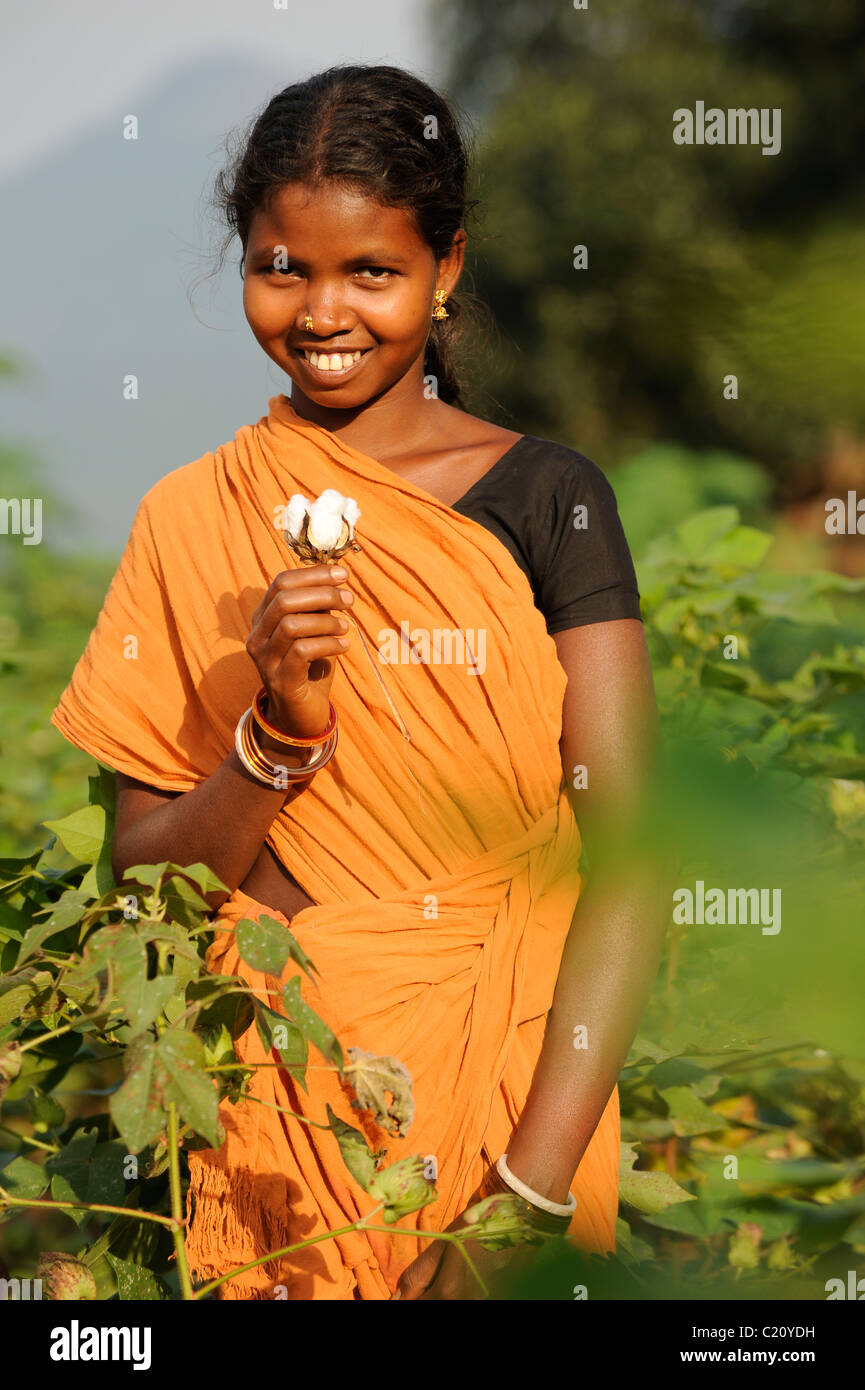 India Orissa , fair trade and organic cotton farming, farmers of Agrocel cooperative near Rayagada Stock Photo