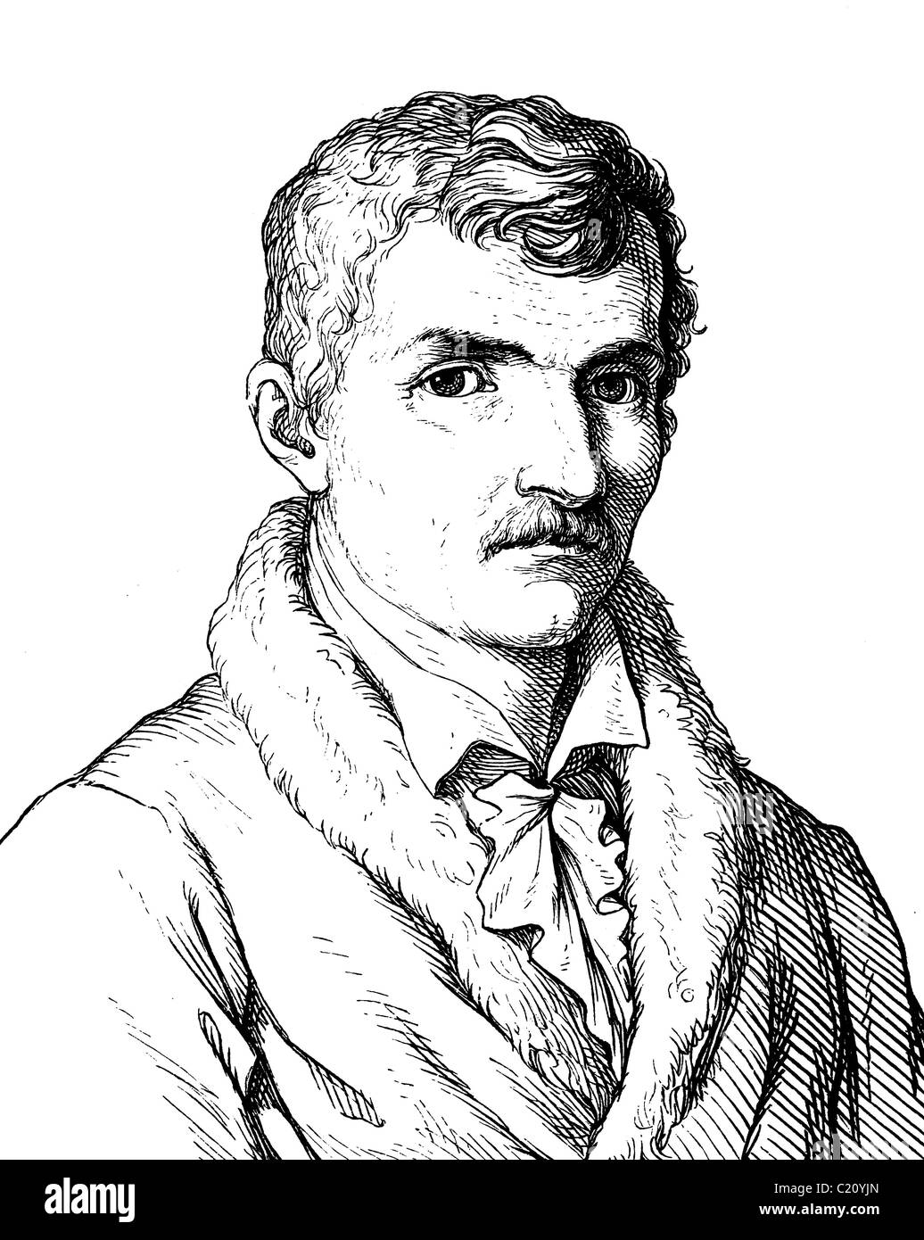 Digital improved image of Johann Gottlieb Seume, 1763 - 1810, portrait, historic illustration, 1880 Stock Photo
