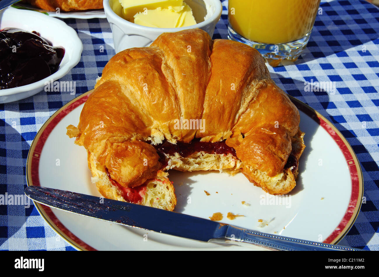 Croissant with raspberry jam, Mijas Costa, Costa del Sol, Malaga ...