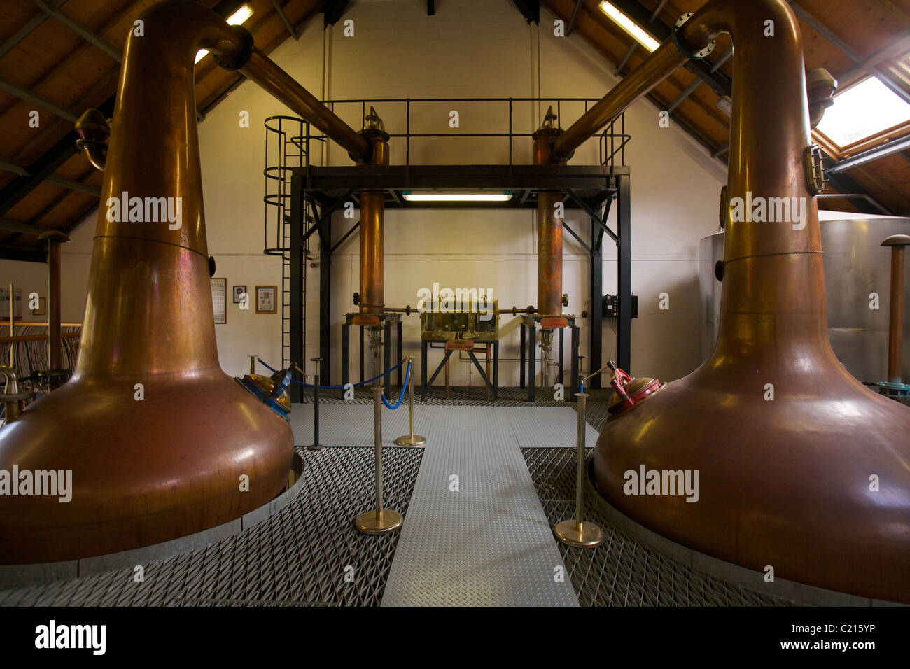 Stills for distilling Scotch Whisky at the Isle of Arran Distillery. Stock Photo