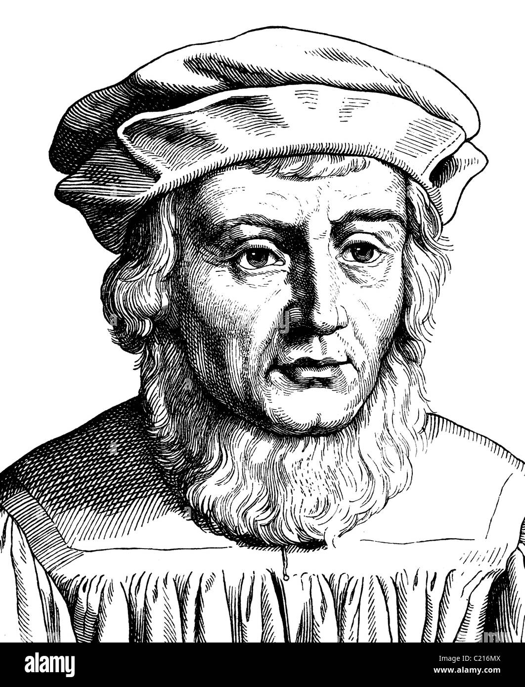 Digital improved image of Johannes Aventinus, 1466 - 1534, historian, portrait, historical illustration, 1880 Stock Photo