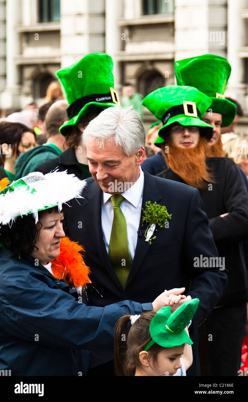 UTV News Presenter Paul Clarke at St Patrick's Day Celebrations, Custom House Square, Belfast.  2011 Stock Photo