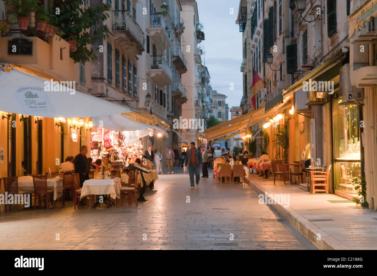 Corfu, Greece. October. In the streets of Corfu Town. Evening. Stock Photo
