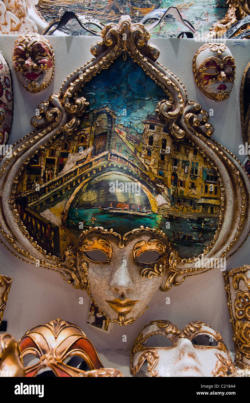 Traditional venetian carnival masks on display, Venice, Italy Stock Photo