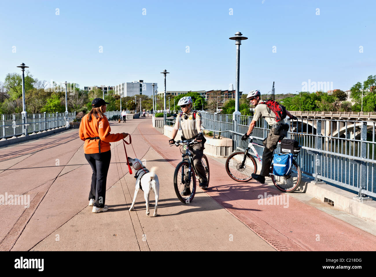 Park Rangers, Pfluger Bridge Stock Photo