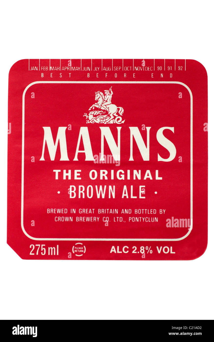 Manns Brown Ale Ale bottle label date 19901992 brewed by Crown Buckley